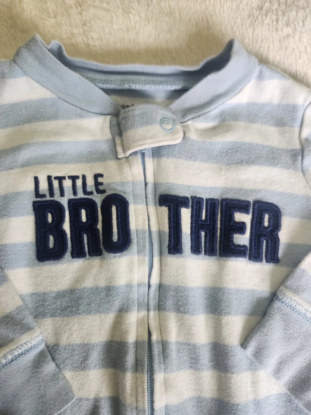 Striped Baby One-Piece Footed Pajamas - Blue Little Brother & Cream Lion